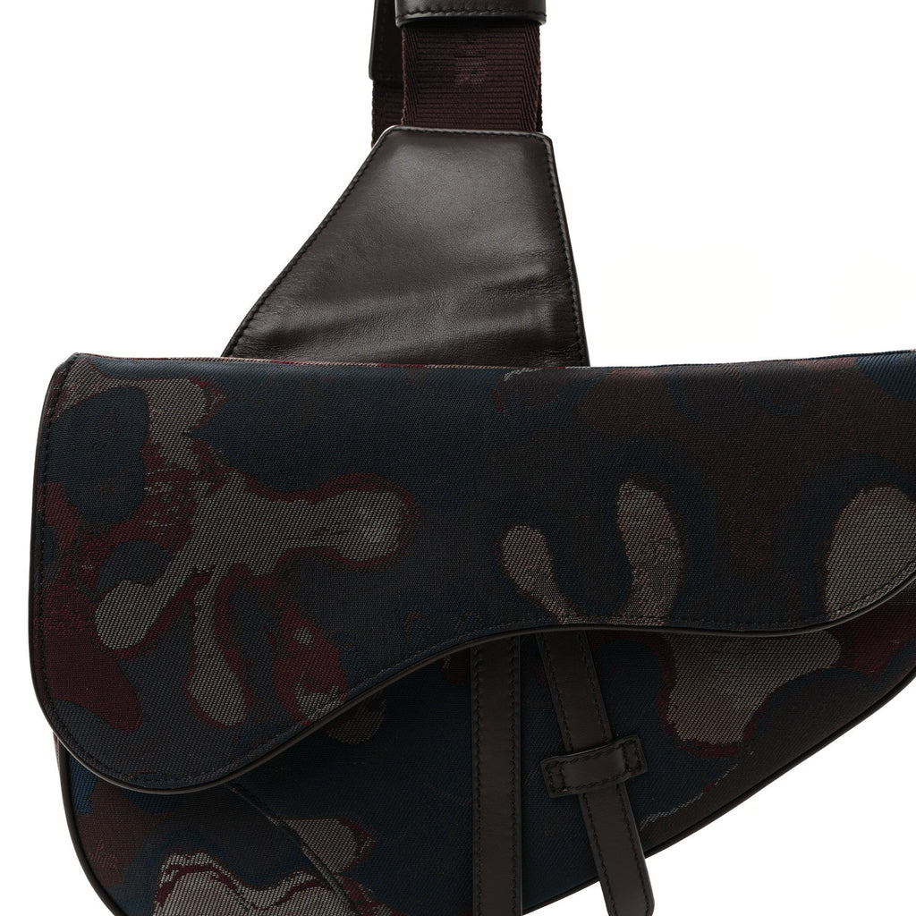 Christian Dior X PETER DOIG Denim Camouflage Saddle Bag Brown