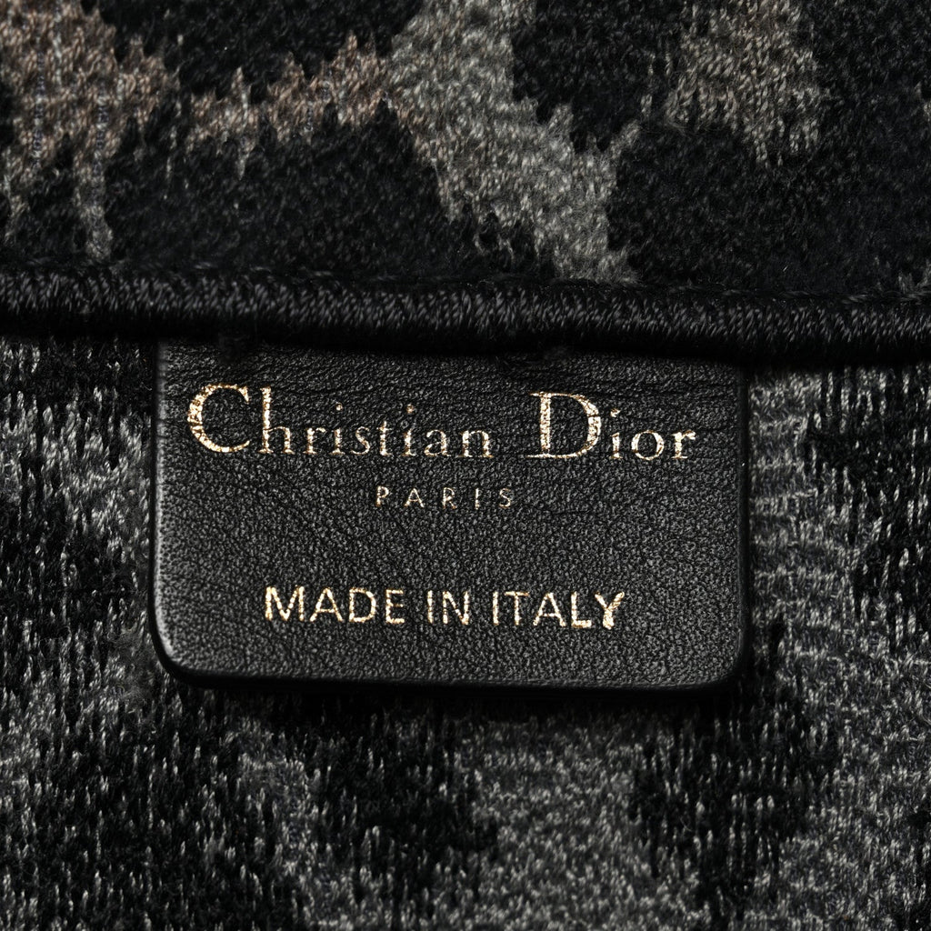 Christian Dior Canvas Mizza Embroidered Large Leopard Book Tote Grey