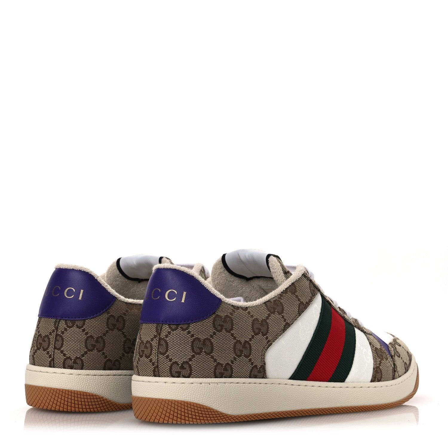 Gucci Calfskin Lame GG Monogram Web Mens Screener Sneakers 10