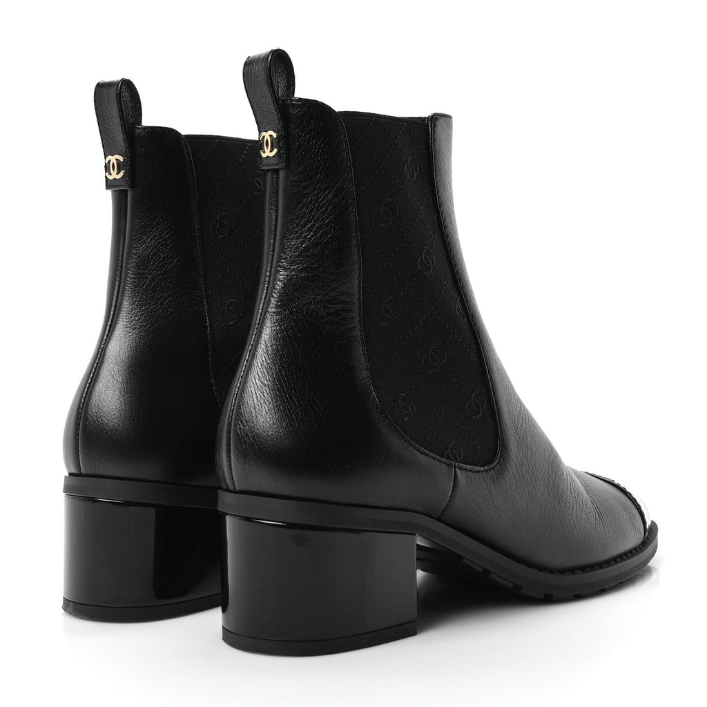 Calfskin Patent Cap Toe CC Short Boots 40 Black