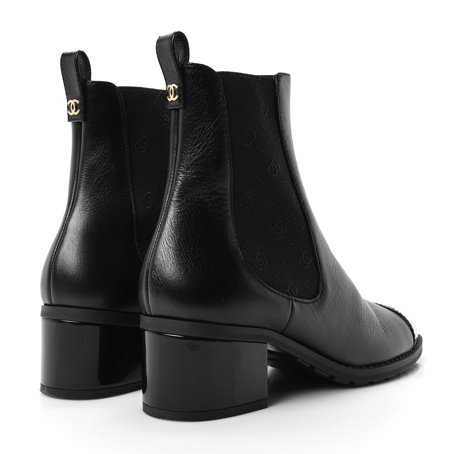 Calfskin Patent Cap Toe CC Short Boots 40 Black