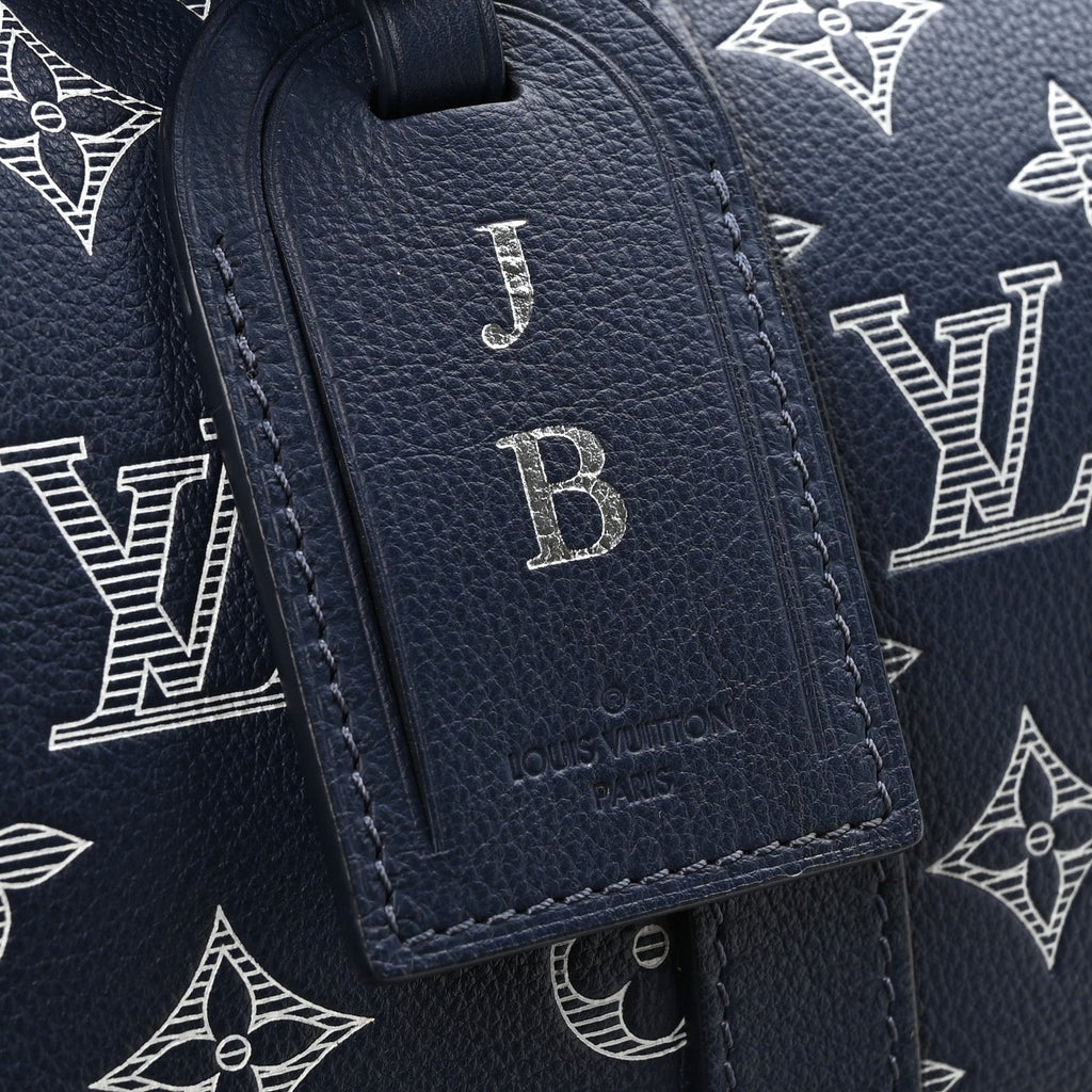 Louis Vuitton Calfskin Shadow Monogram Keepall Bandouliere 50 Ink Blue White