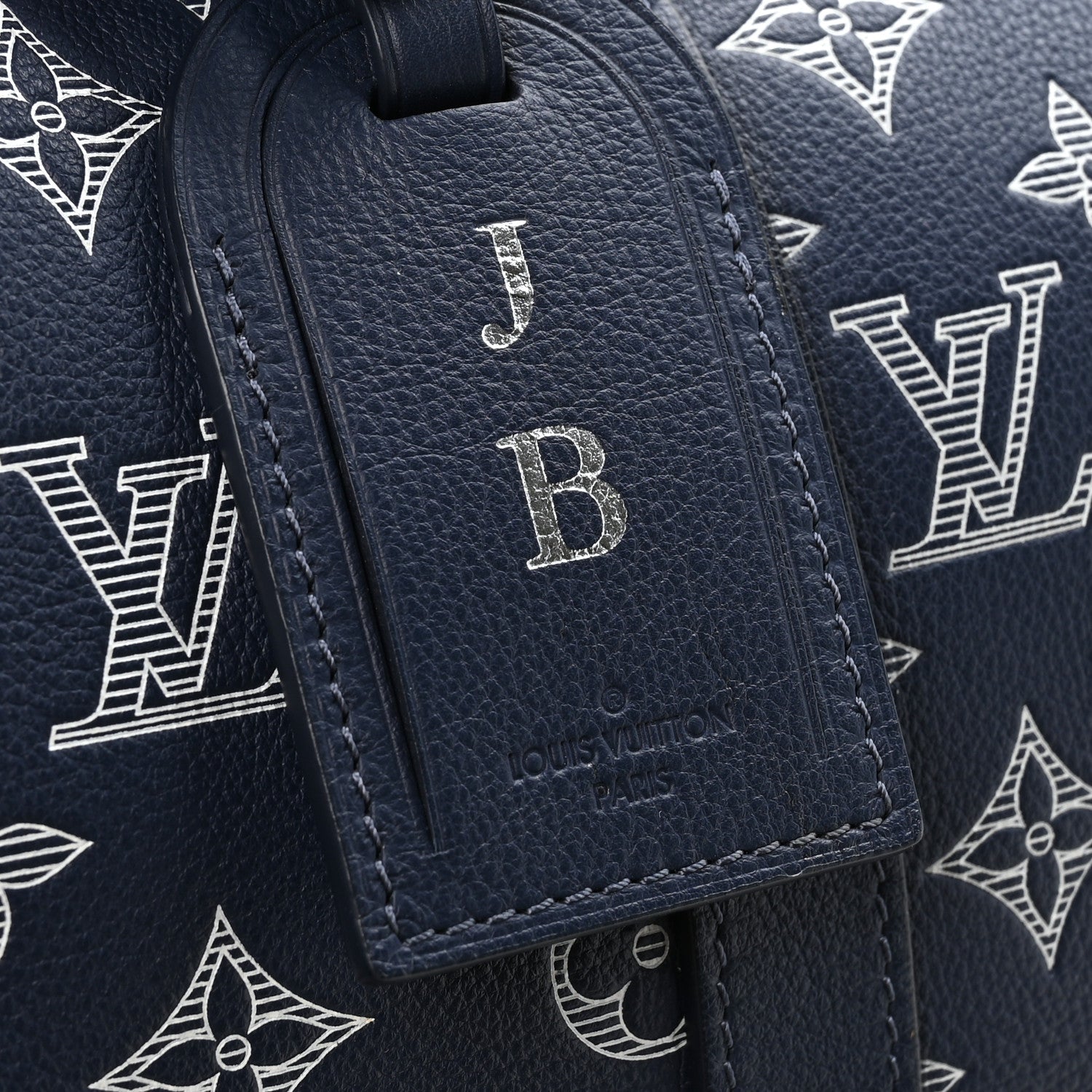 Louis Vuitton Calfskin Shadow Monogram Keepall Bandouliere 50 Ink Blue White
