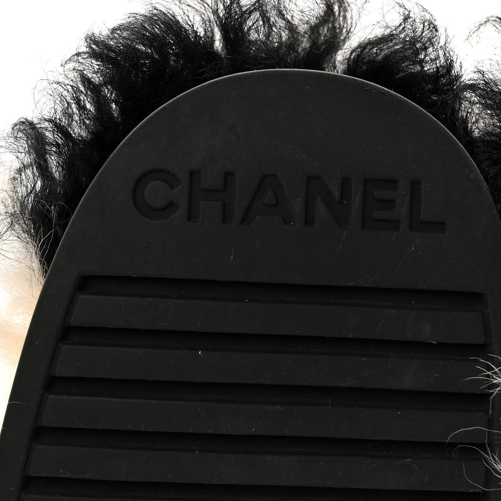 Chanel Shearling Sheepskin High Boots 37.5 Ivory Black