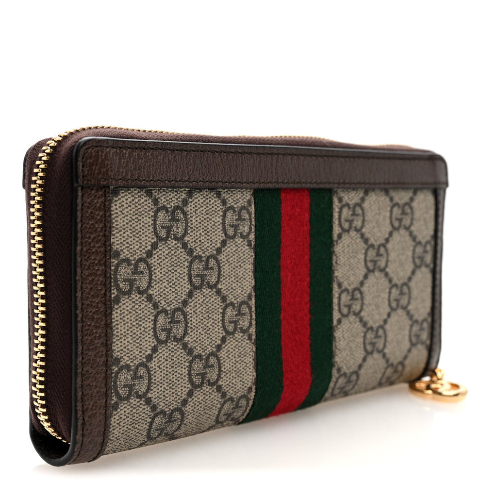 Gucci GG Supreme Monogram Web Ophidia Zip Around Wallet Brown