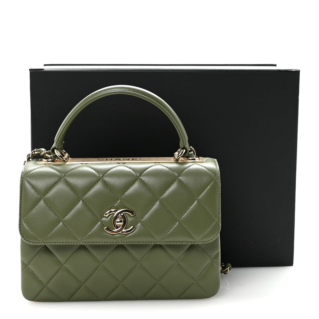 Chanel Lambskin Quilted Small Trendy CC Flap Dual Handle Bag Green