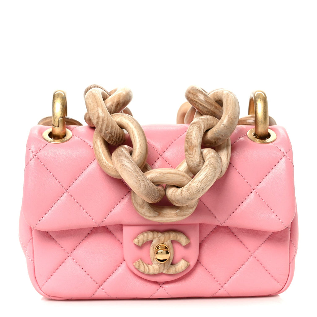 Chanel Lambskin Wenge Quilted Mini Fashion Wood Square Flap Pink