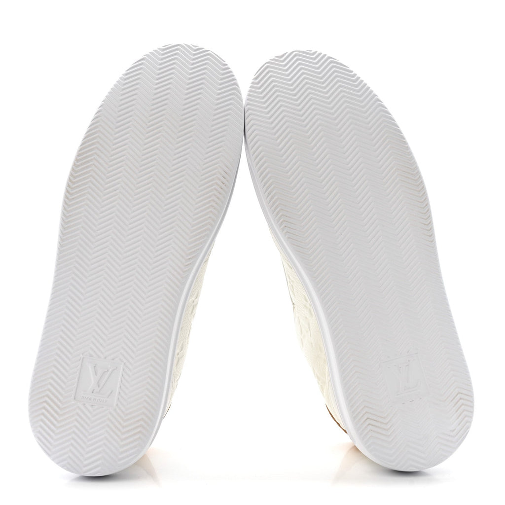 Louis Vuitton Grained Calfskin Embossed Monogram Mens Beverly Hills Sneakers 8.5 White