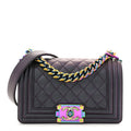 Chanel Iridescent Goatskin Quilted Small Boy Flap Purple