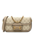 Gucci GG Supreme Monogram Small Horsebit 1955 Chain Shoulder Bag Beige Mystic White