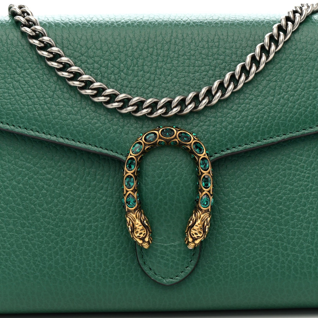 Gucci Calfskin Mini Dionysus Chain Wallet Emerald