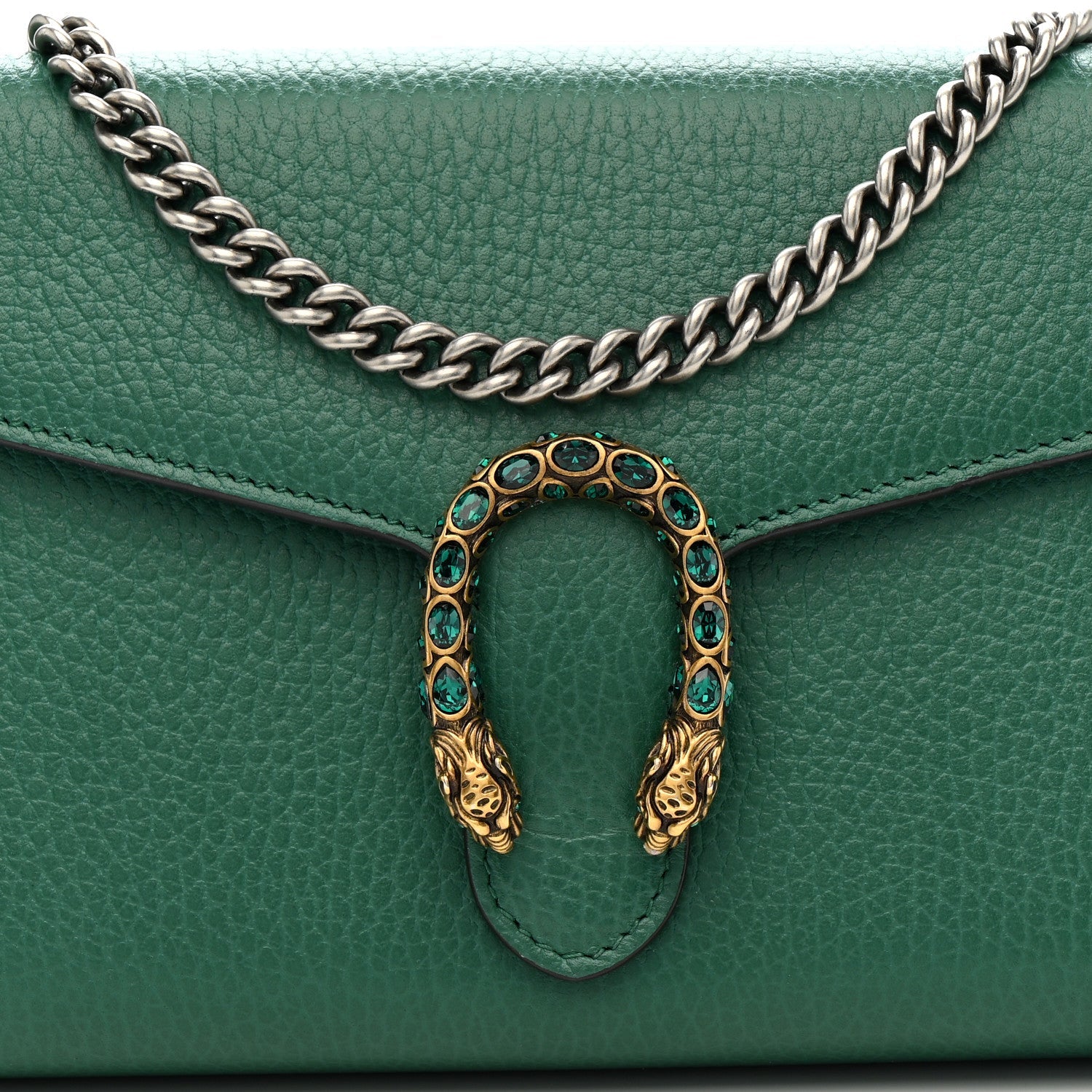 Gucci Calfskin Mini Dionysus Chain Wallet Emerald