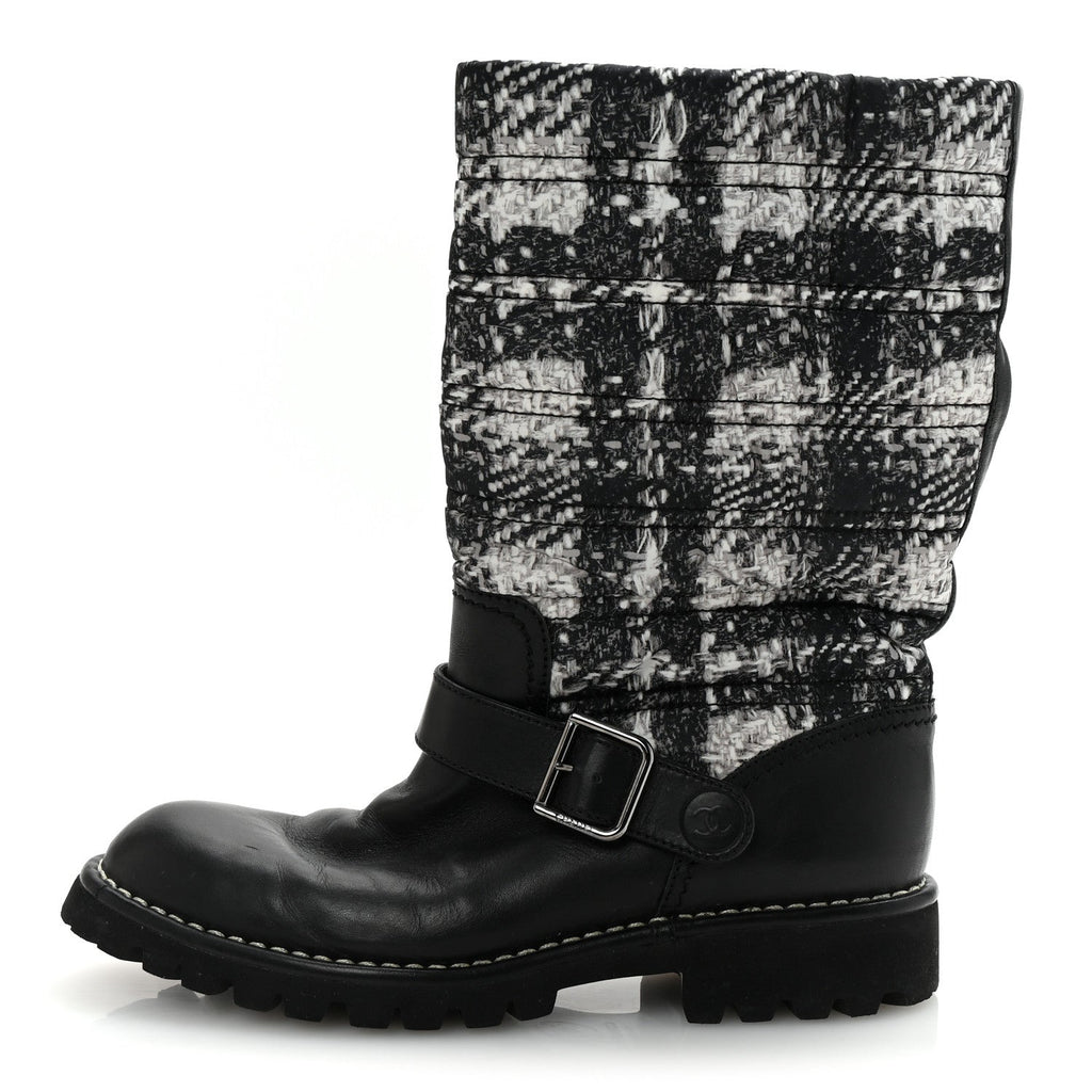 Calfskin Tweed Nylon Printed Boots 38 Black