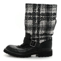 Calfskin Tweed Nylon Printed Boots 38 Black