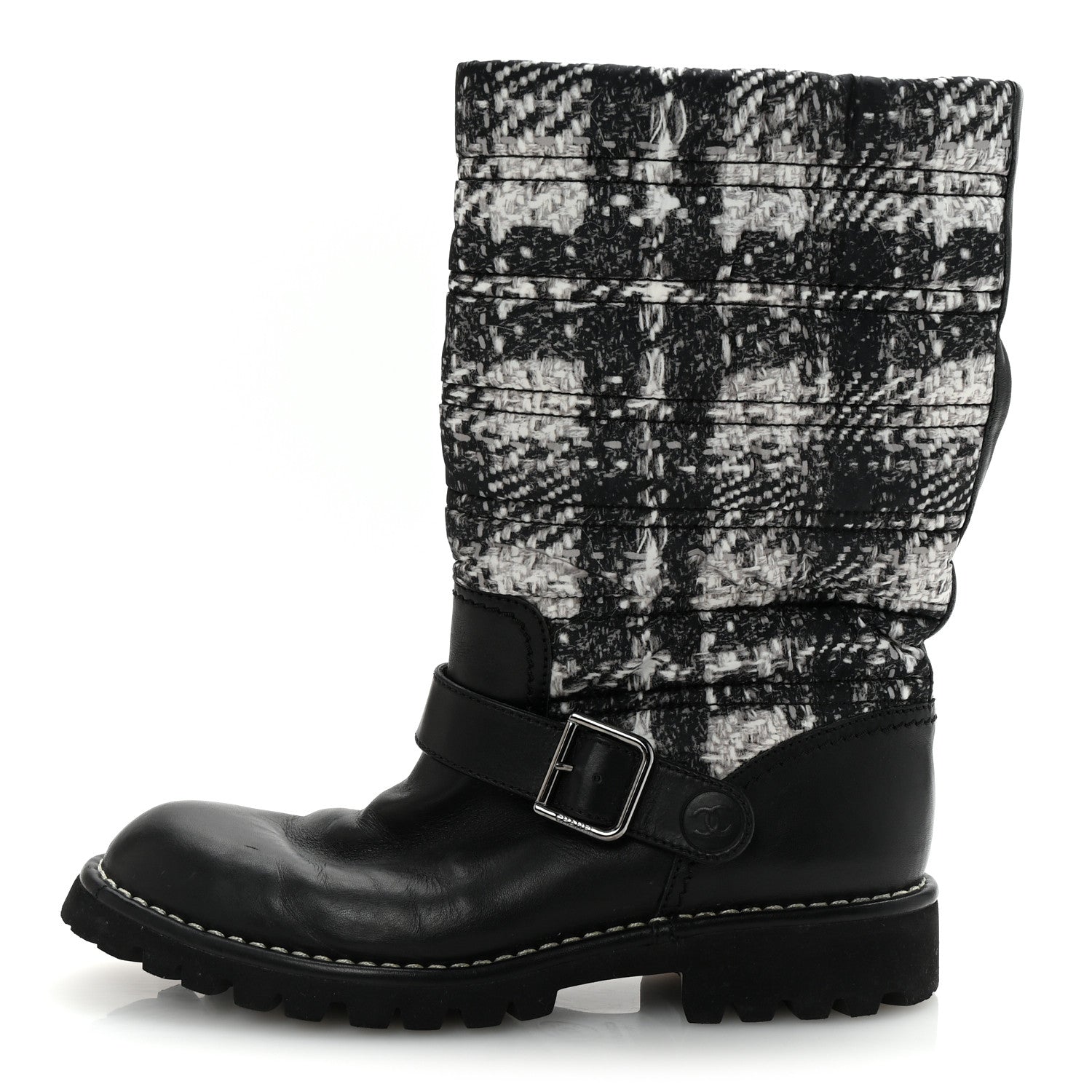 Calfskin Tweed Nylon Printed Boots 38 Black