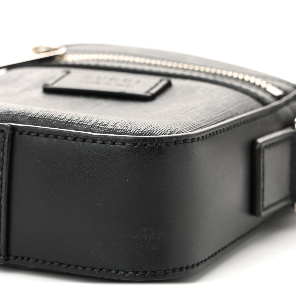 Gucci GG Supreme Monogram Appia Calfskin Web Small Camera Messenger Bag Black Grey