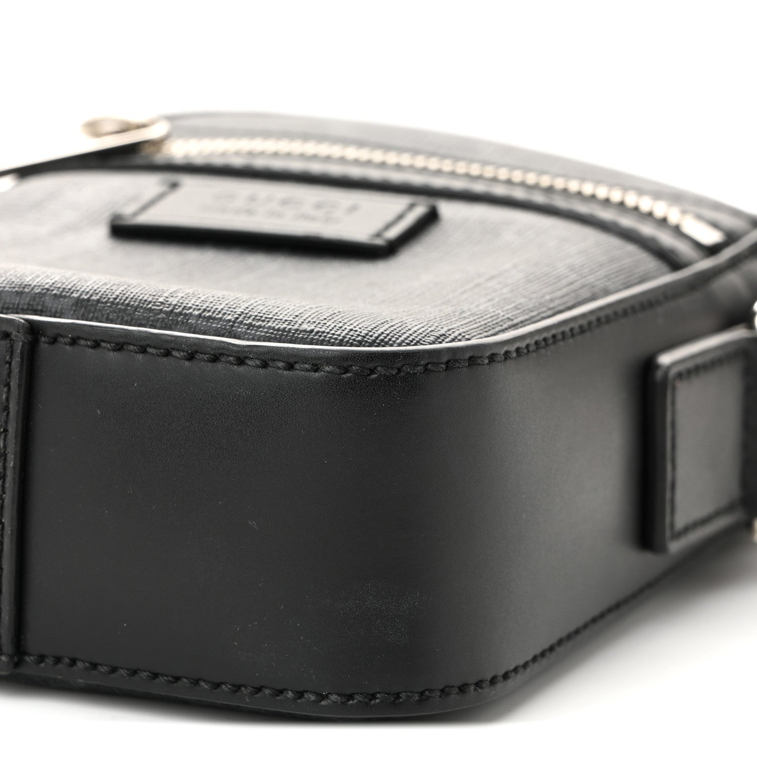 Gucci GG Supreme Monogram Appia Calfskin Web Small Camera Messenger Bag Black Grey