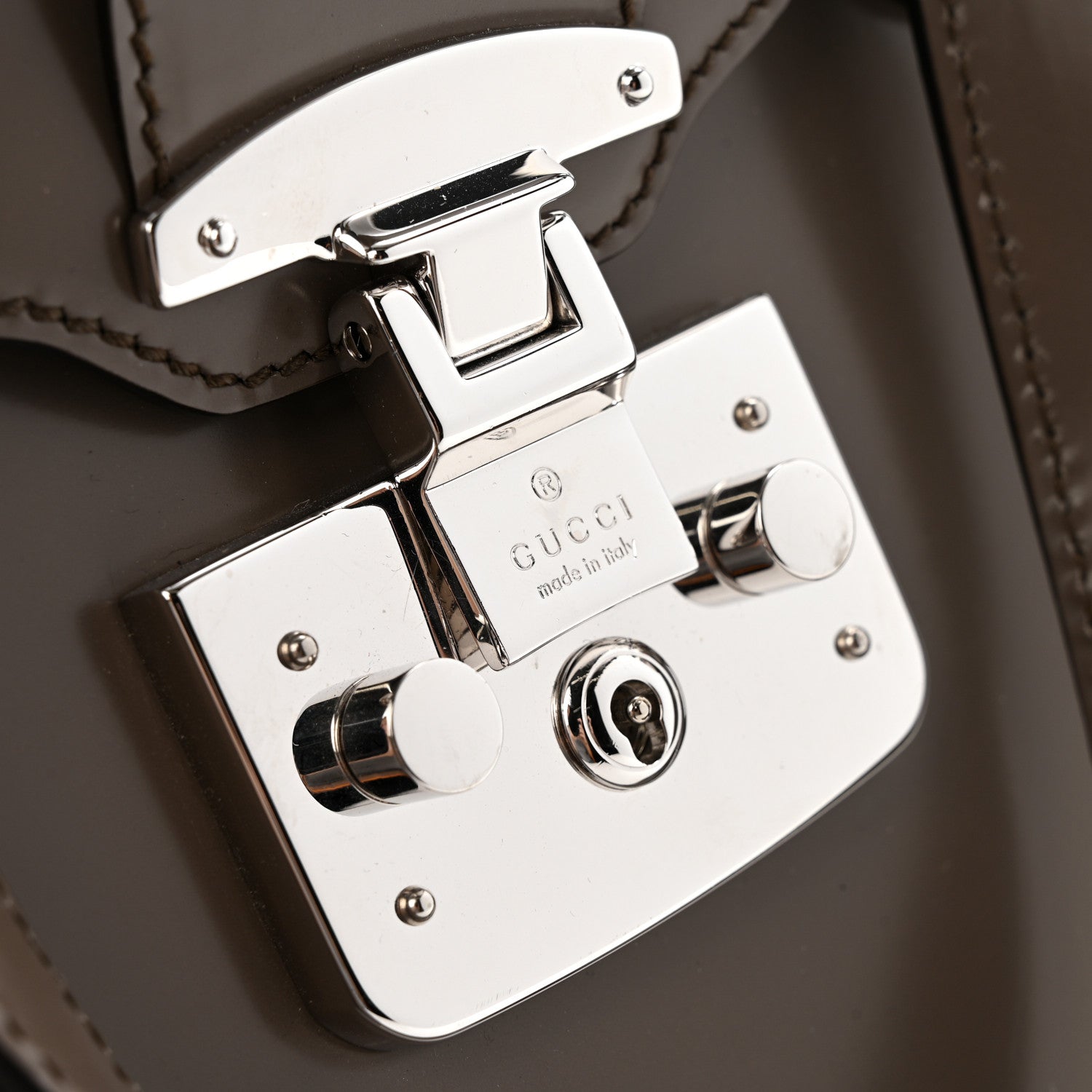Gucci Regent Calfskin Large Lady Lock Flap Top Handle Bag Grey