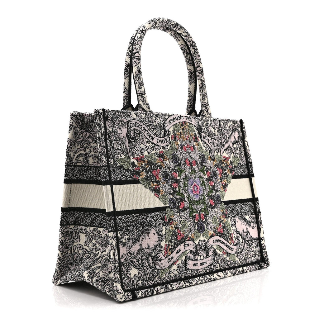 Christian Dior Canvas Embroidered Medium Book Tote White Multicolor