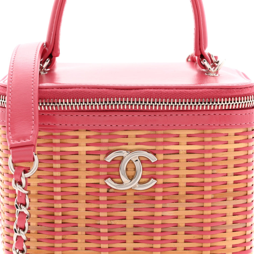 Chanel Calfskin Raffia Small Take Away Vanity Case Bag Pink Beige