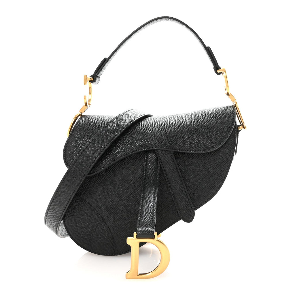 Christian Dior Grained Calfskin Mini Saddle Bag With Strap Black