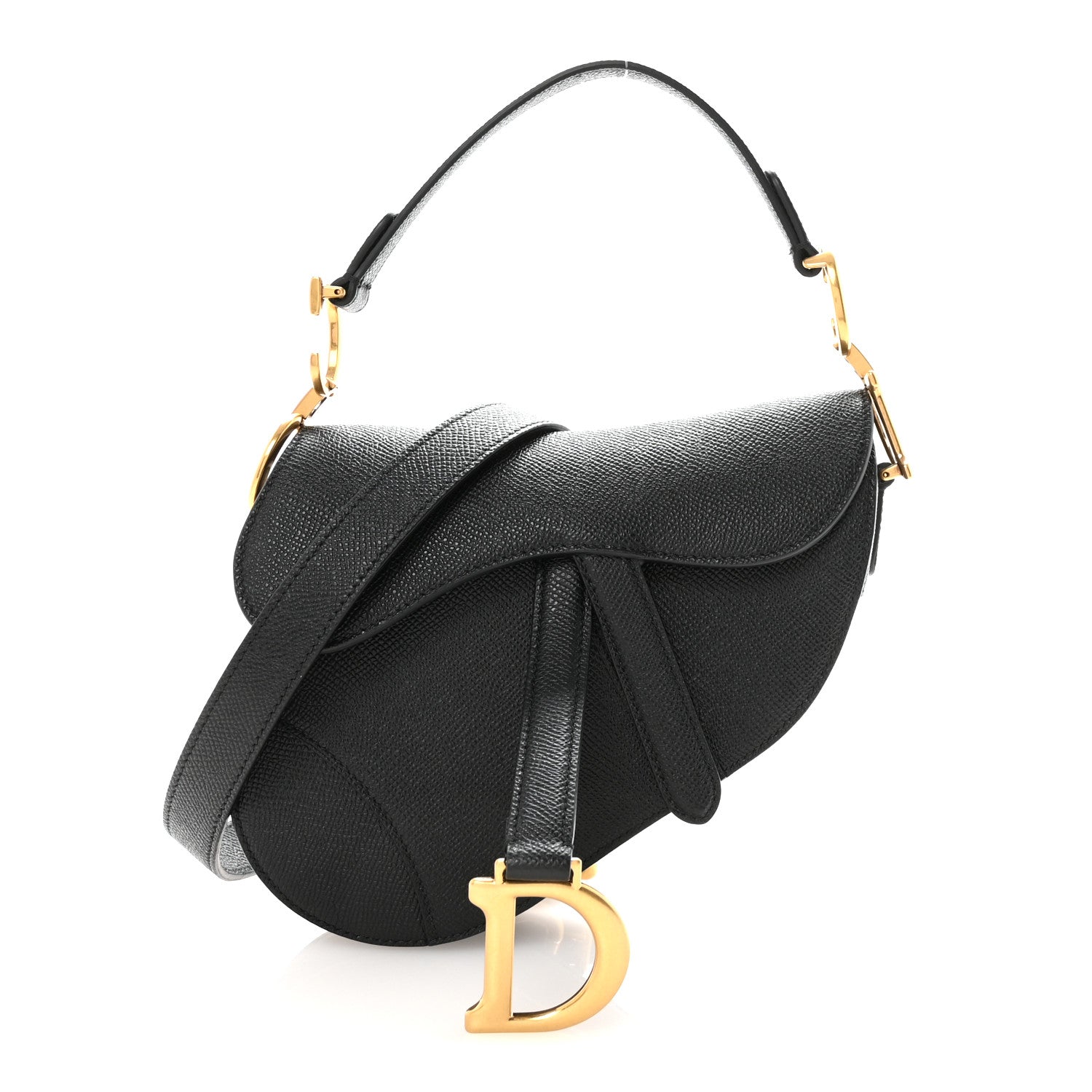 Christian Dior Grained Calfskin Mini Saddle Bag With Strap Black