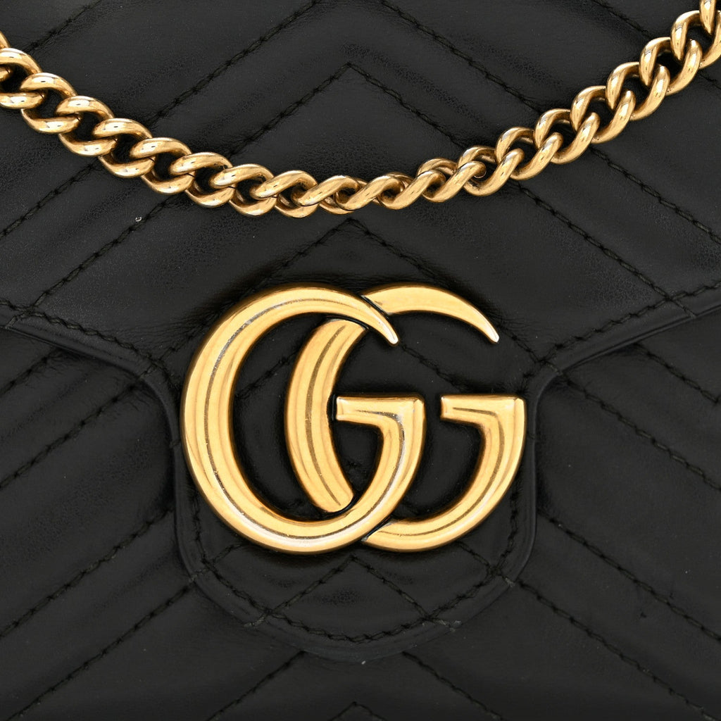 Gucci Calfskin Matelasse GG Marmont Chain Wallet Black