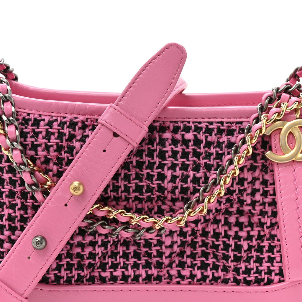 Chanel Tweed Calfskin Small Gabrielle Hobo Pink