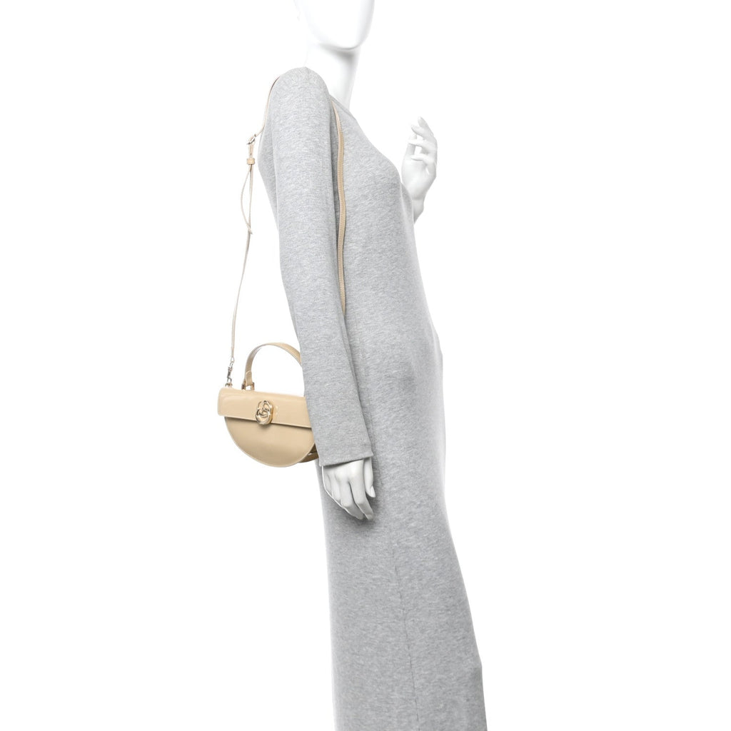 Gucci Patent Calfskin GG Half Moon Top Handle Bag Beige