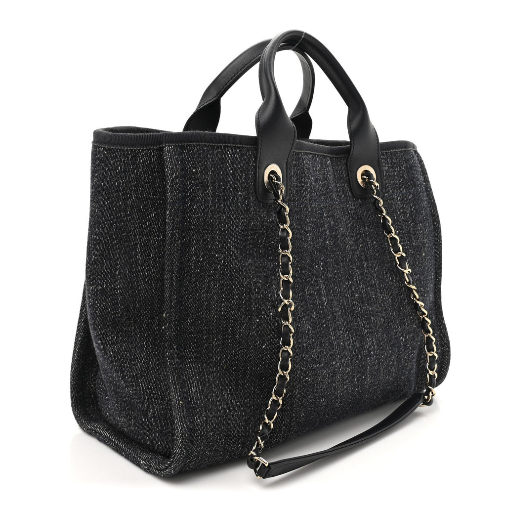 Chanel Denim Small Deauville Tote Dark Blue White