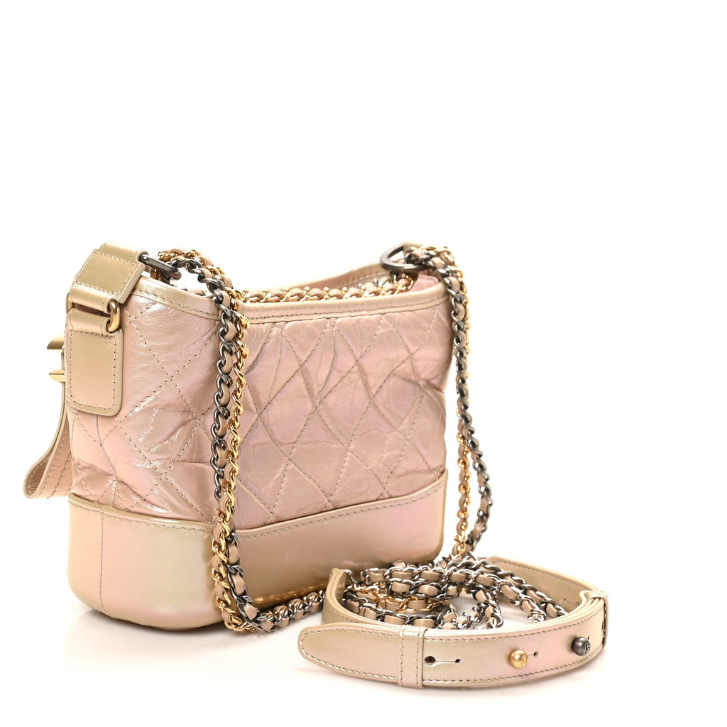 Chanel Iridescent Aged Calfskin Quilted Small Gabrielle Hobo Light Pink