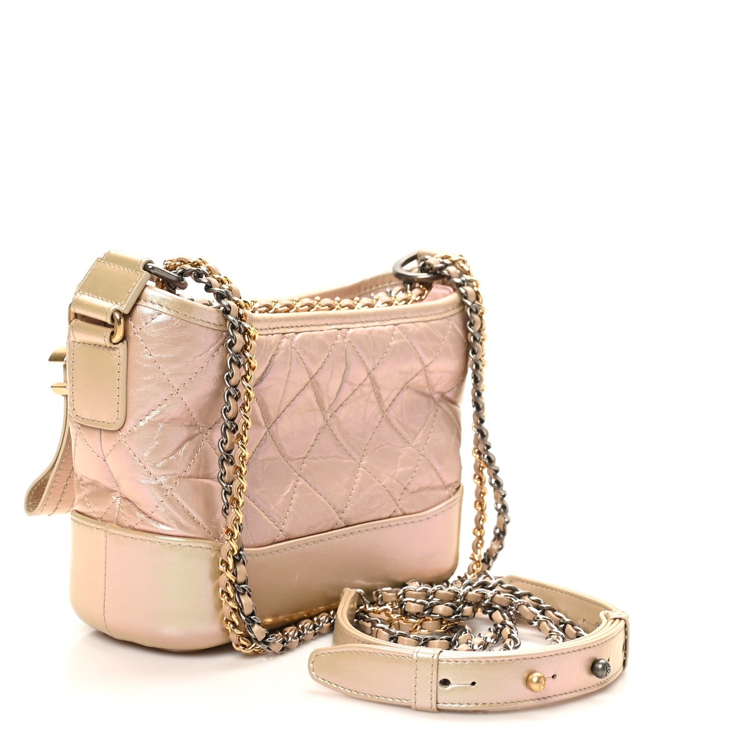Chanel Iridescent Aged Calfskin Quilted Small Gabrielle Hobo Light Pink