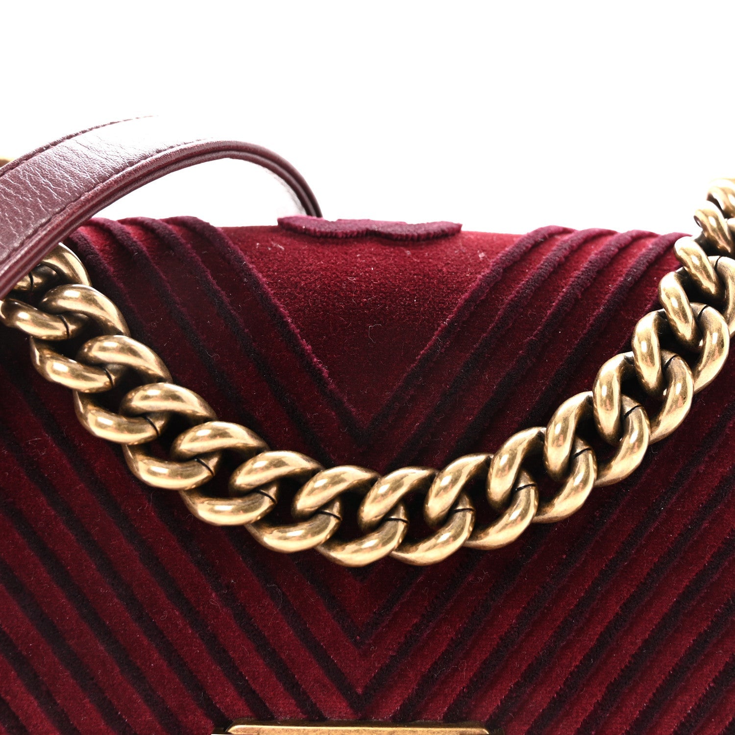 Chanel Velvet Chevron Quilted Small Boy Flap Burgundy