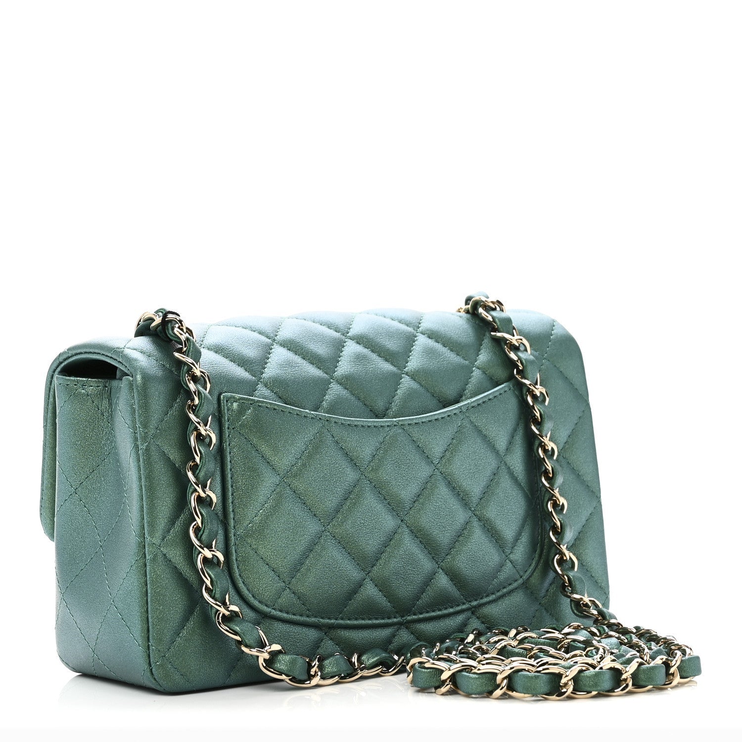 Chanel Iridescent Lambskin Quilted Mini Rectangular Flap Green