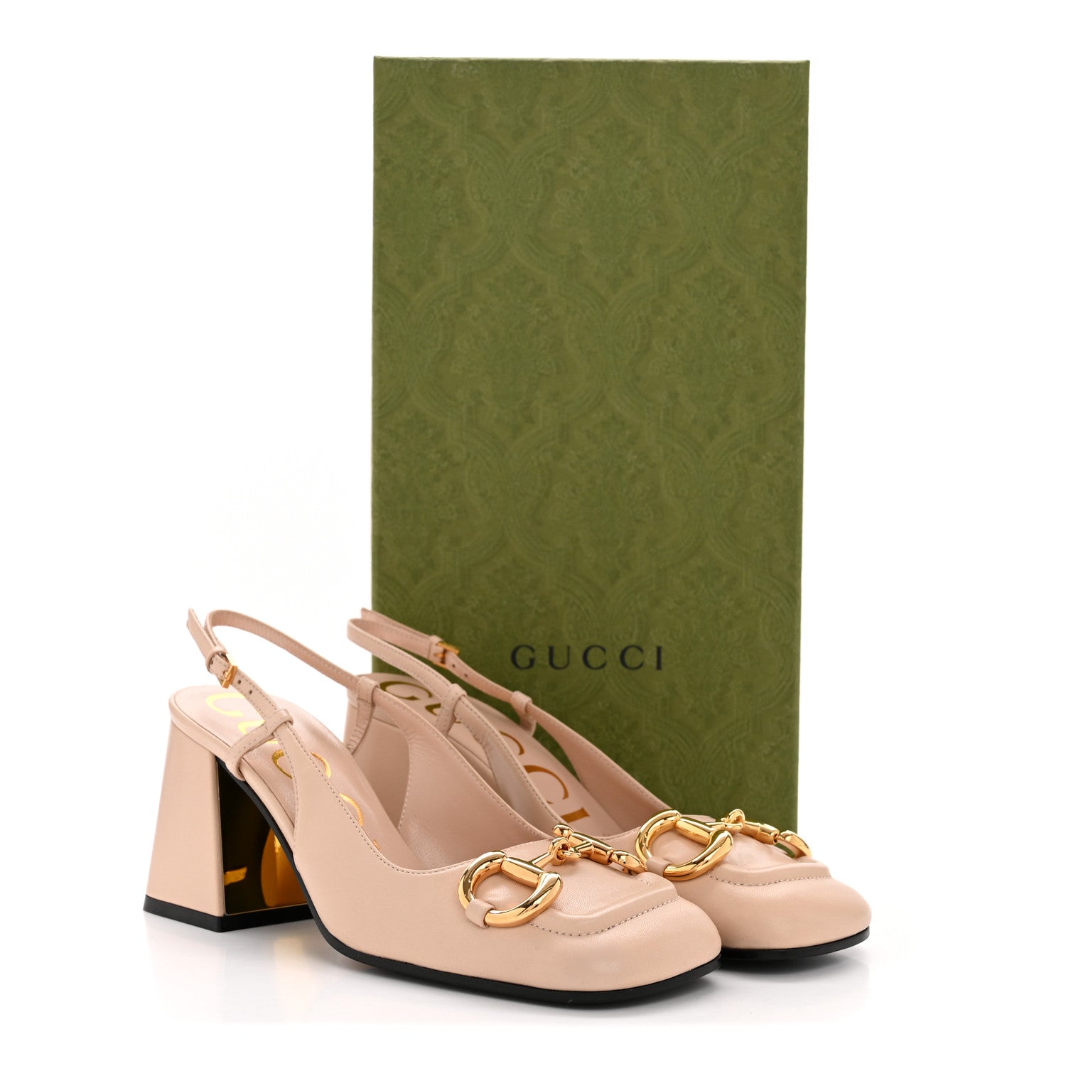 Gucci Malaga Kid Horsebit 75mm Slingback Pumps 35.5 Skin Rose
