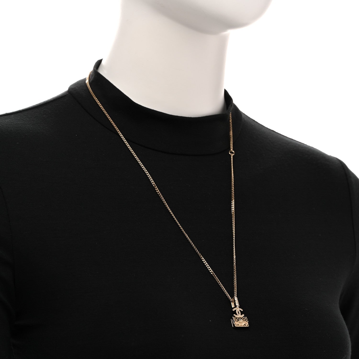Metal Crystal Quilted Flap Bag Necklace Gold