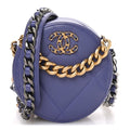 Chanel Lambskin Quilted Chanel 19 Round Clutch With Chain Purple
