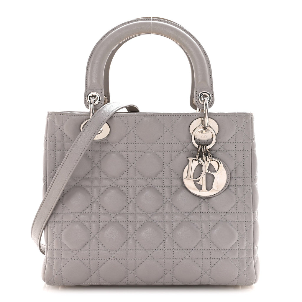 Christian Dior Lambskin Cannage Medium Lady Dior Grey
