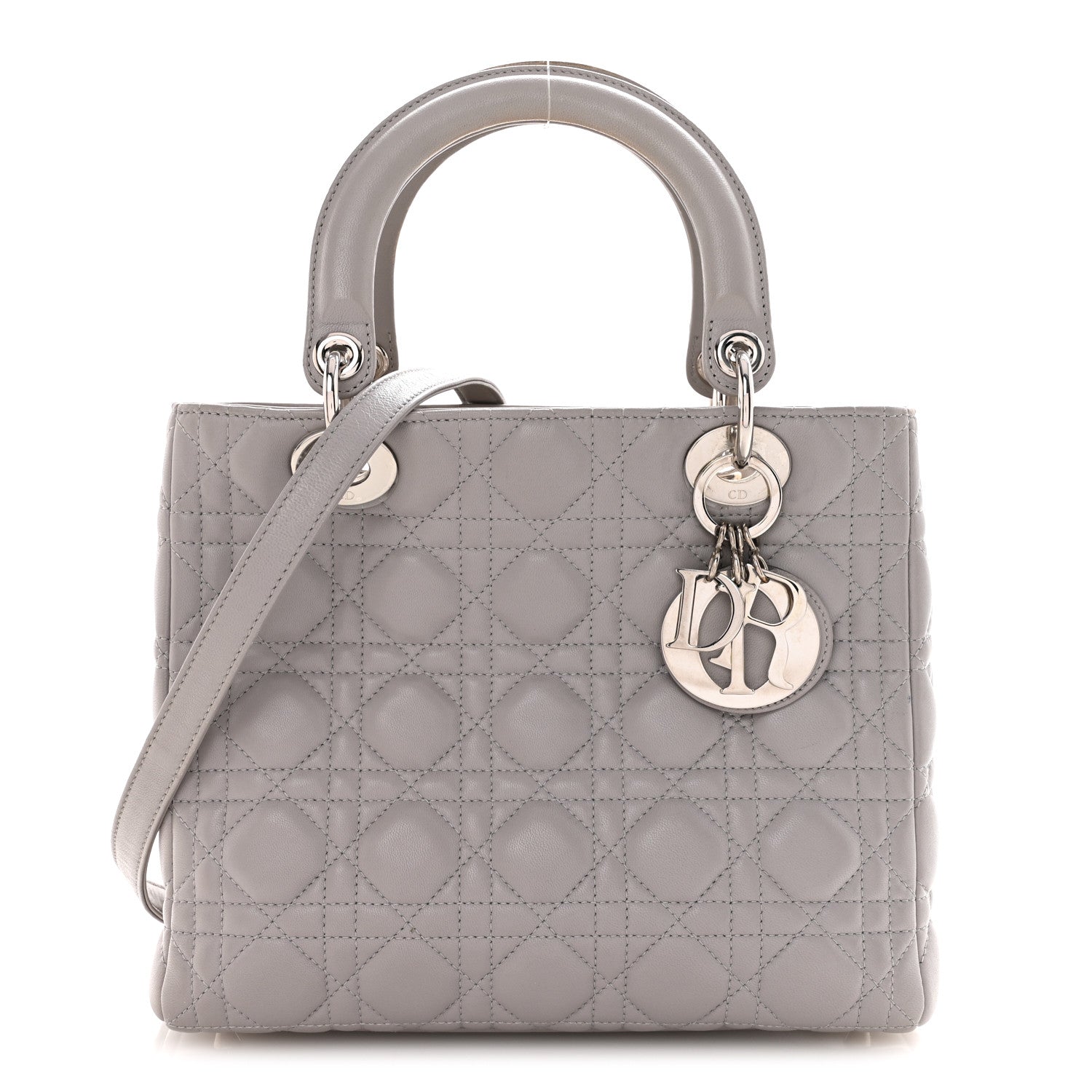 Christian Dior Lambskin Cannage Medium Lady Dior Grey