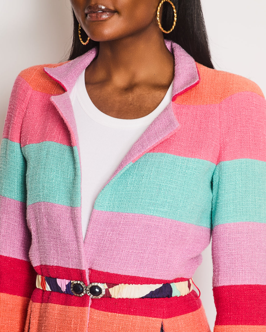 Chanel Cruise 2016 Multi-Coloured Tweed Jacket With Matching Rushed Silk Belt Size FR 36 (UK 8)