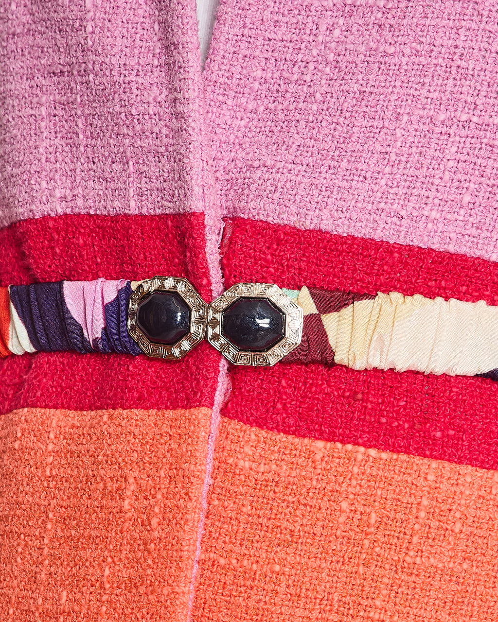 Chanel Cruise 2016 Multi-Coloured Tweed Jacket With Matching Rushed Silk Belt Size FR 36 (UK 8)