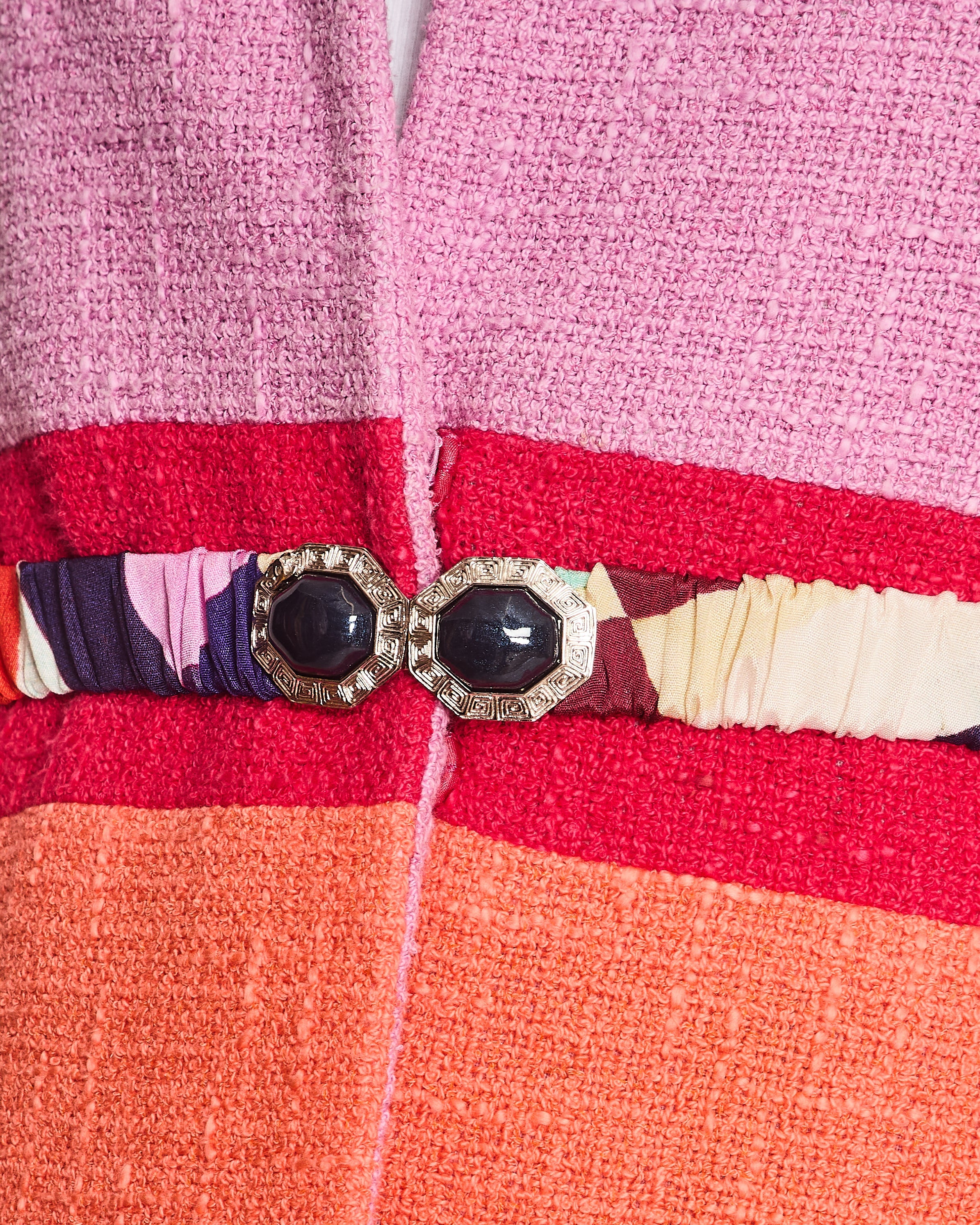 Chanel Cruise 2016 Multi-Coloured Tweed Jacket With Matching Rushed Silk Belt Size FR 36 (UK 8)