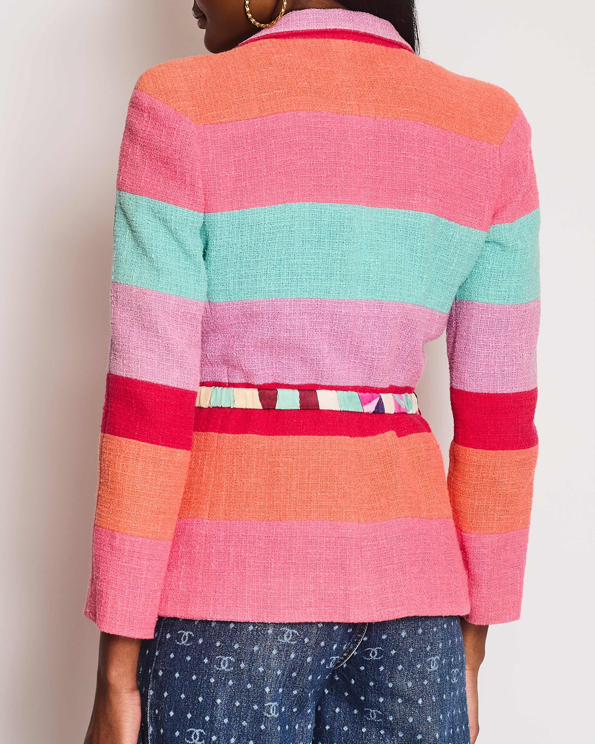Chanel Cruise 2016 Multi-Coloured Tweed Jacket With Matching Rushed Silk Belt Size FR 36 (UK 8)