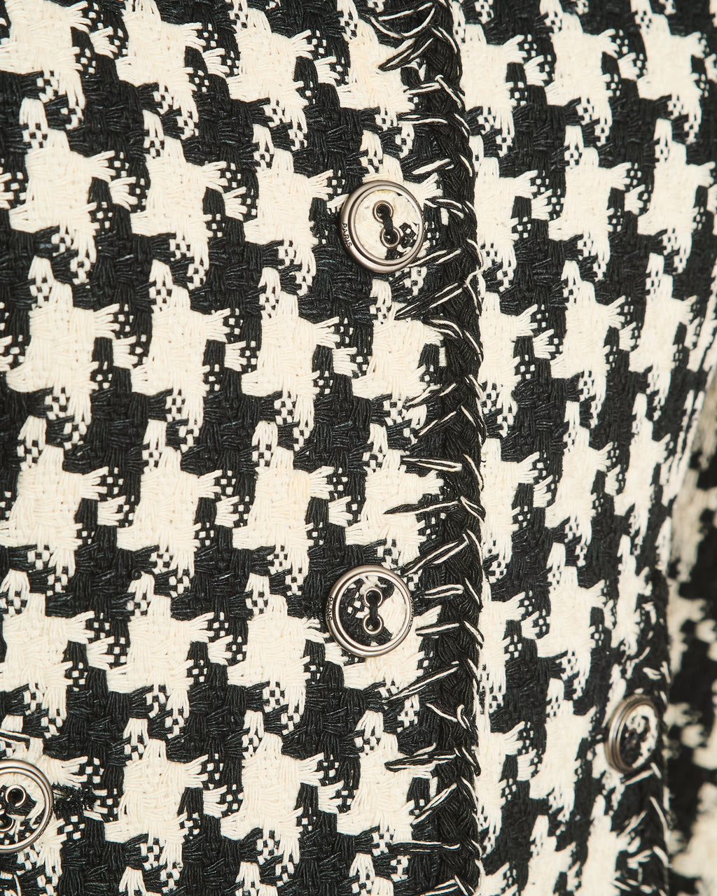Chanel 08P Houndstooth Beige and Black Tweed Jacket With 3/4 Sleeves Size FR 36 (UK 8)