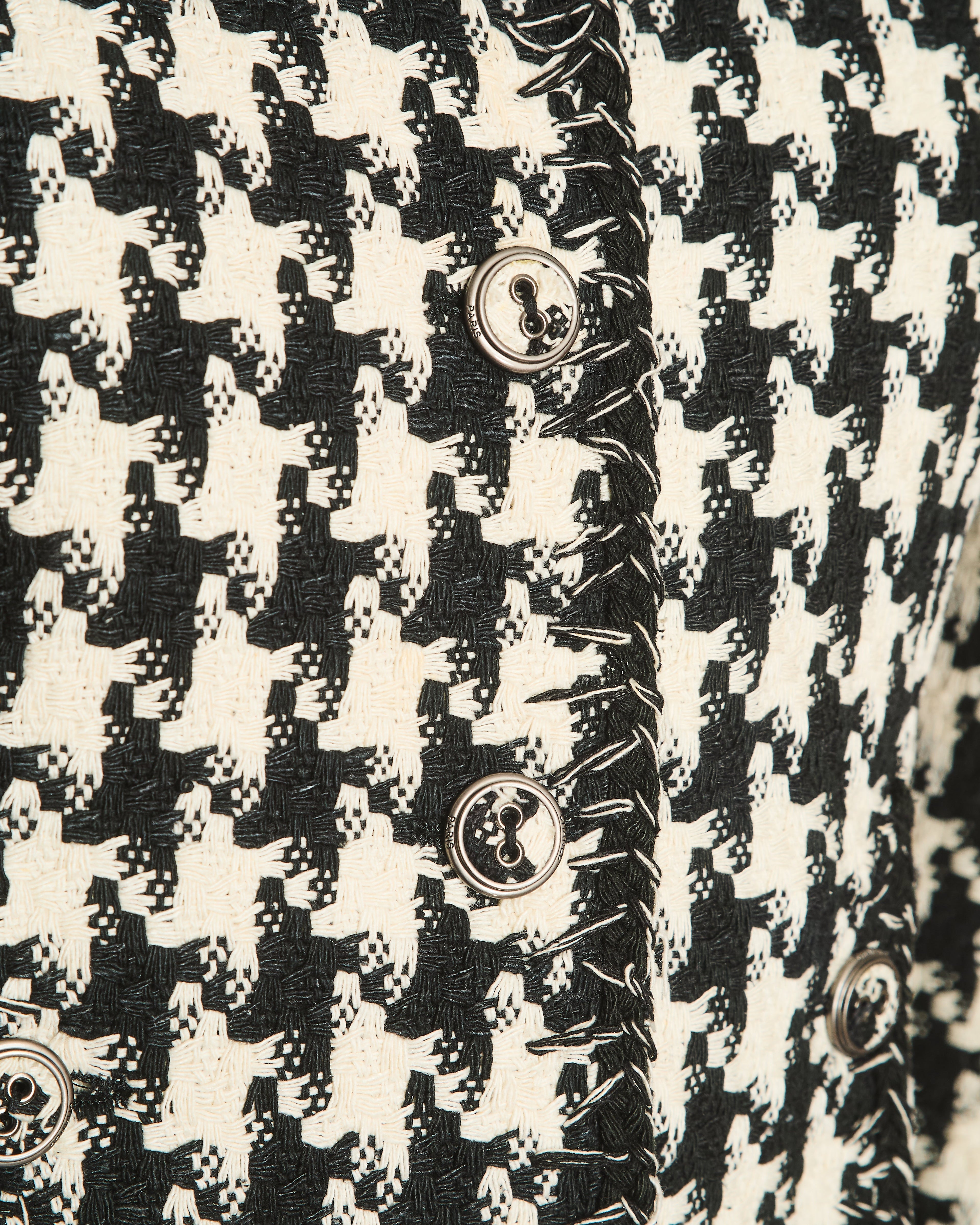 Chanel 08P Houndstooth Beige and Black Tweed Jacket With 3/4 Sleeves Size FR 36 (UK 8)