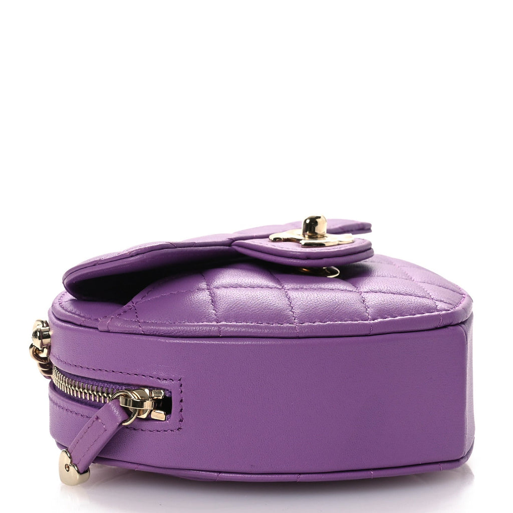 Chanel Lambskin Quilted CC In Love Heart Clutch With Chain Purple