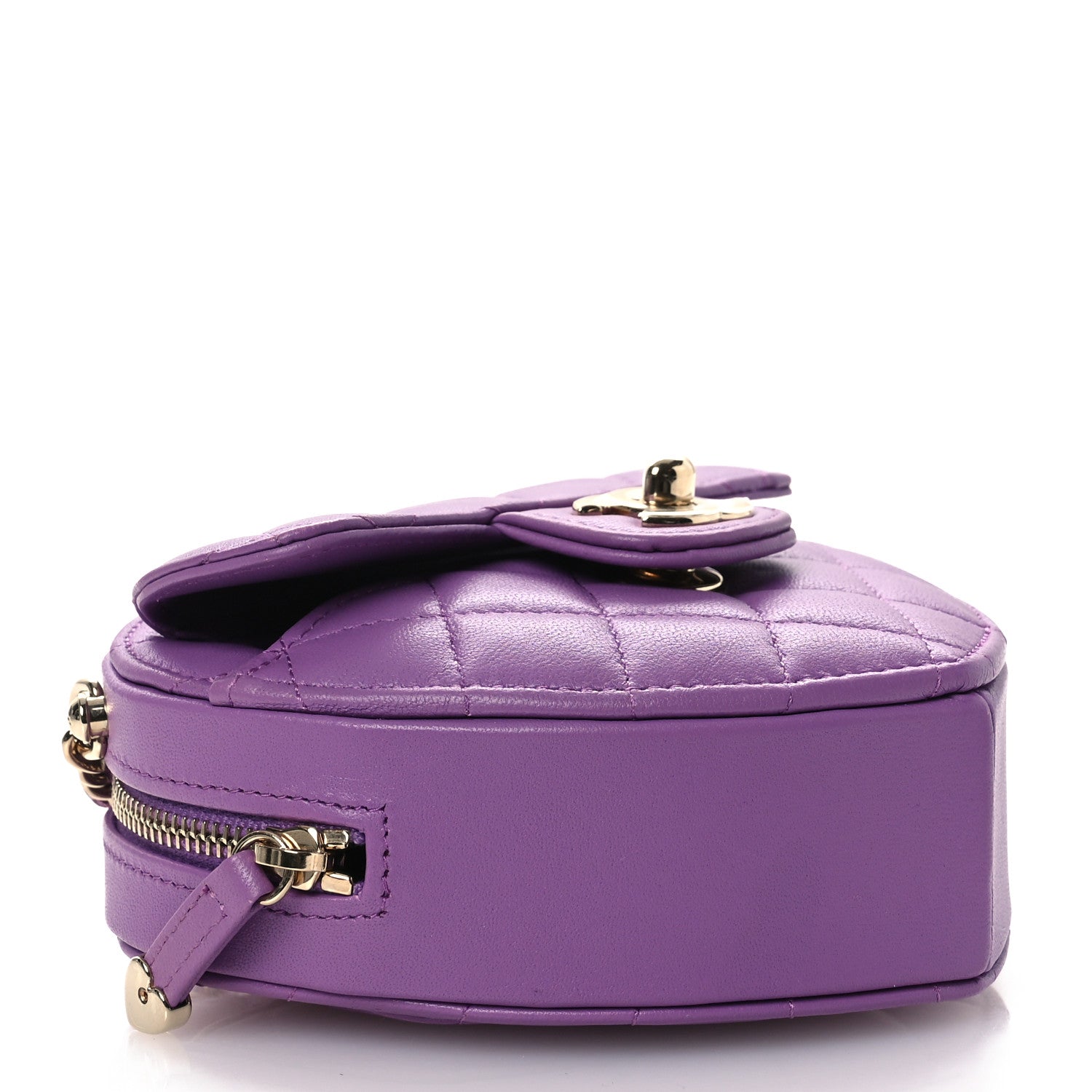 Chanel Lambskin Quilted CC In Love Heart Clutch With Chain Purple