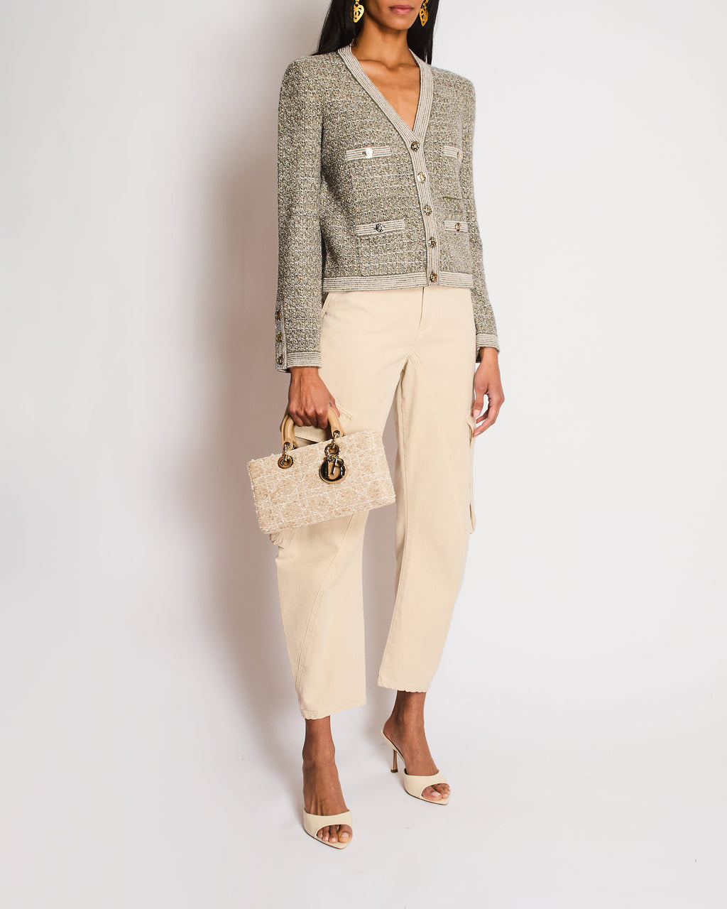Chanel Fall-Winter 25/B Grey Knitted Button Down Cardigan with CC Logo Detail Size FR 36 (UK 8)