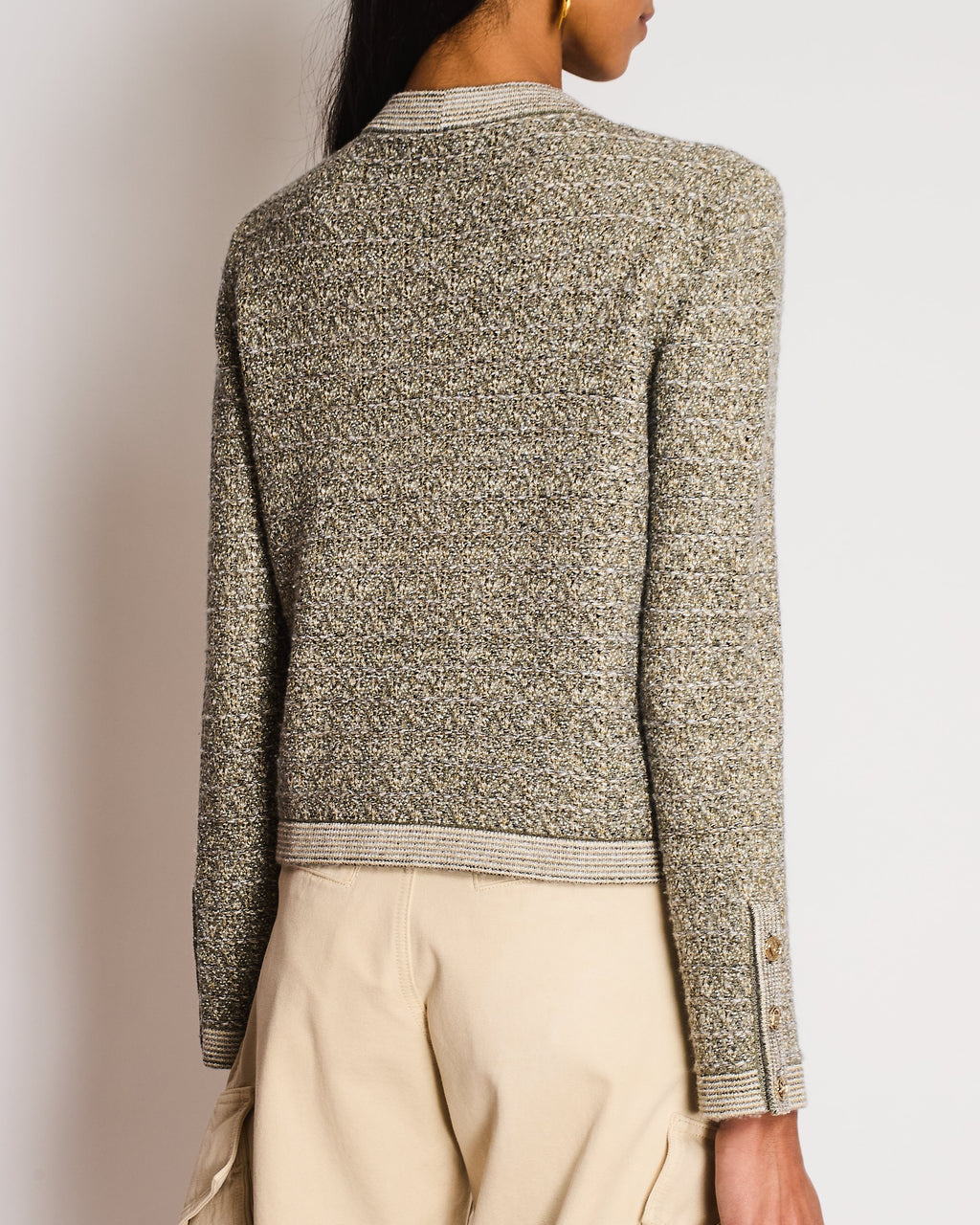 Chanel Fall-Winter 25/B Grey Knitted Button Down Cardigan with CC Logo Detail Size FR 36 (UK 8)