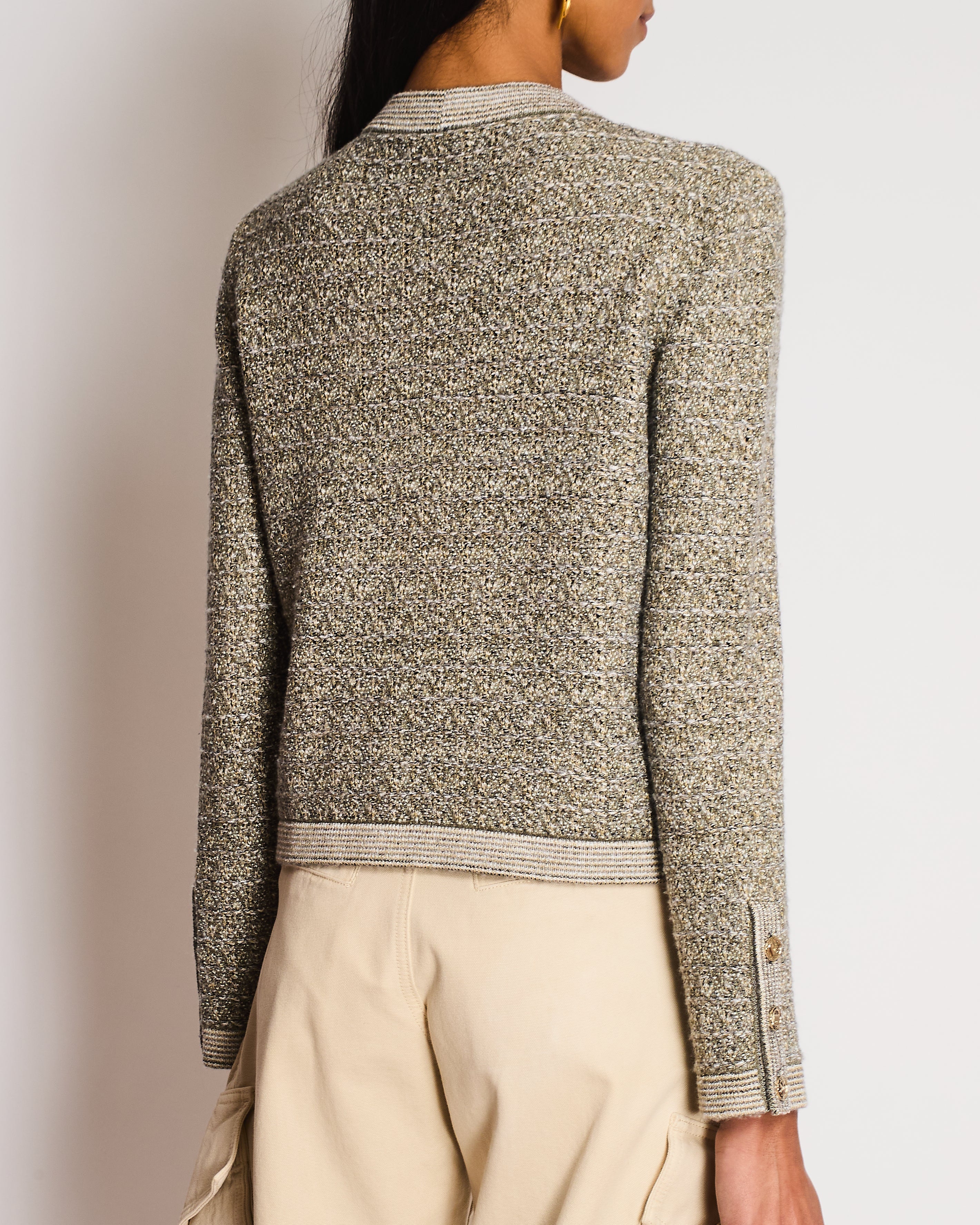 Chanel Fall-Winter 25/B Grey Knitted Button Down Cardigan with CC Logo Detail Size FR 36 (UK 8)